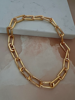 Chunky Organic Chain - Gold Lunar gold plated brass premium jewellery  displayed on a marble base