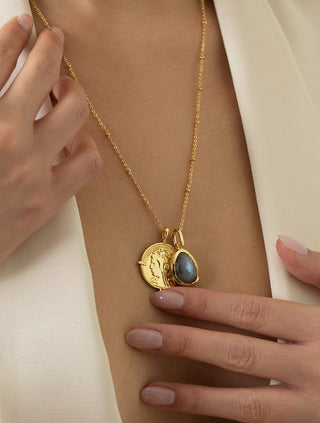 Coin & Gemstone Necklace - Gold Lunar