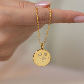 Cubic Zirconia Molten Disc Necklace - Gold Lunar