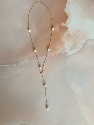 Fine Freshwater Pearl Lariat - Gold Lunar