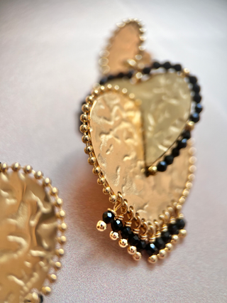 Hammered Heart & Gemstone Earrings - Gold Lunar