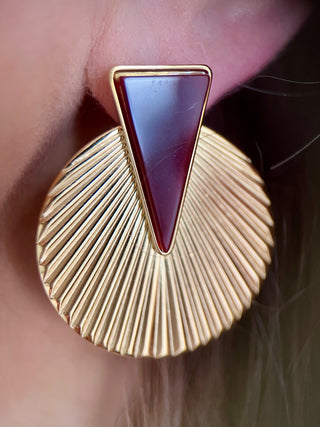 Agate Rouge Disc Earrings - Gold Lunar