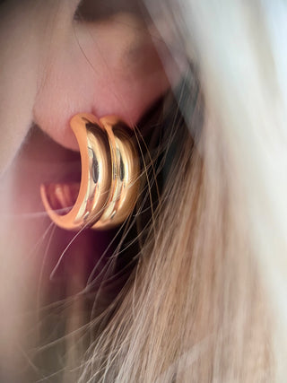 Double Chunky Hoops - Gold Lunar