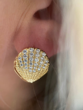 Shell CZ Studs - Gold Lunar