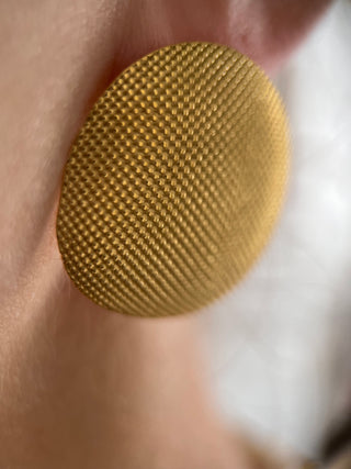 18k gold plated Large round textured studs earrings worn on model