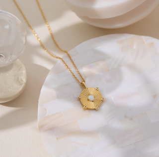 Opal Disc Necklace - Gold Lunar