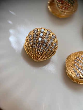 Shell CZ Studs - Gold Lunar