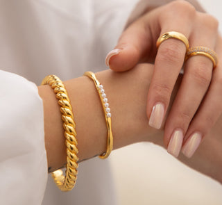 Silver Rope Cuff - Gold Lunar