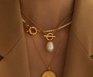 T Bar Pearl Necklace - Gold Lunar