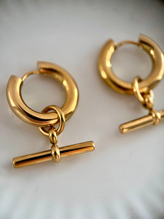 18k gold plated T Bar charm Chubby Hoops - Gold Lunar