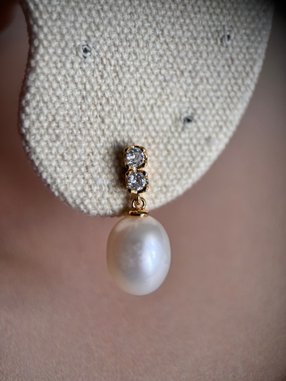 Zircon Pearl Drop Earrings - Gold Lunar