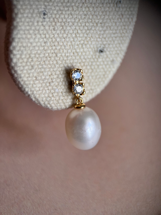 Zircon Pearl Drop Earrings - Gold Lunar