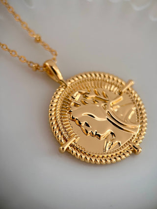 18k gold plated Coin Necklace - Gold Lunar on fine ball chain