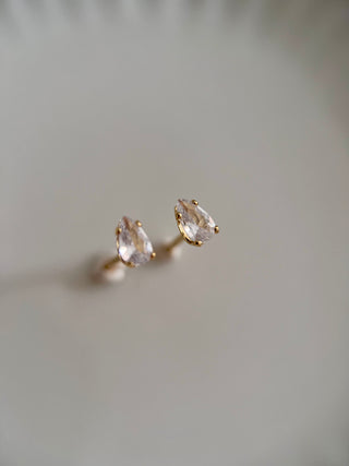 Cubic zirconia dainty teardrop stud earrings in 18k gold plated brass