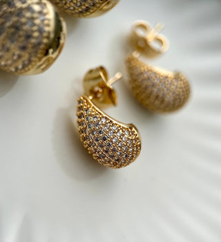 18k gold plated dome Teardrop shaped earrings embellished with  Cubic Zirconia stones - gold lunar