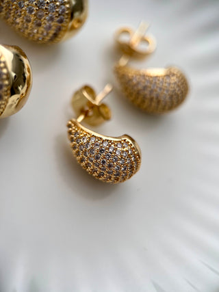 18k gold plated dome Teardrop shaped earrings embellished with  Cubic Zirconia stones - gold lunar