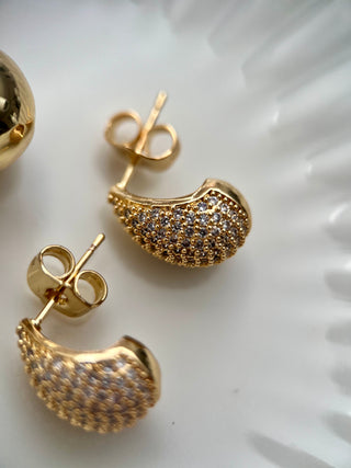 18k gold plated dome Teardrop shaped earrings embellished with  Cubic Zirconia stones - gold lunar