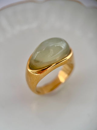 18k gold plated New Jade gemstone Chunky Ring - Gold Lunar