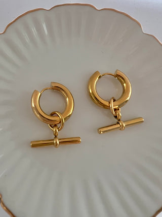 18k gold plated T Bar charm Chubby Hoops - Gold Lunar